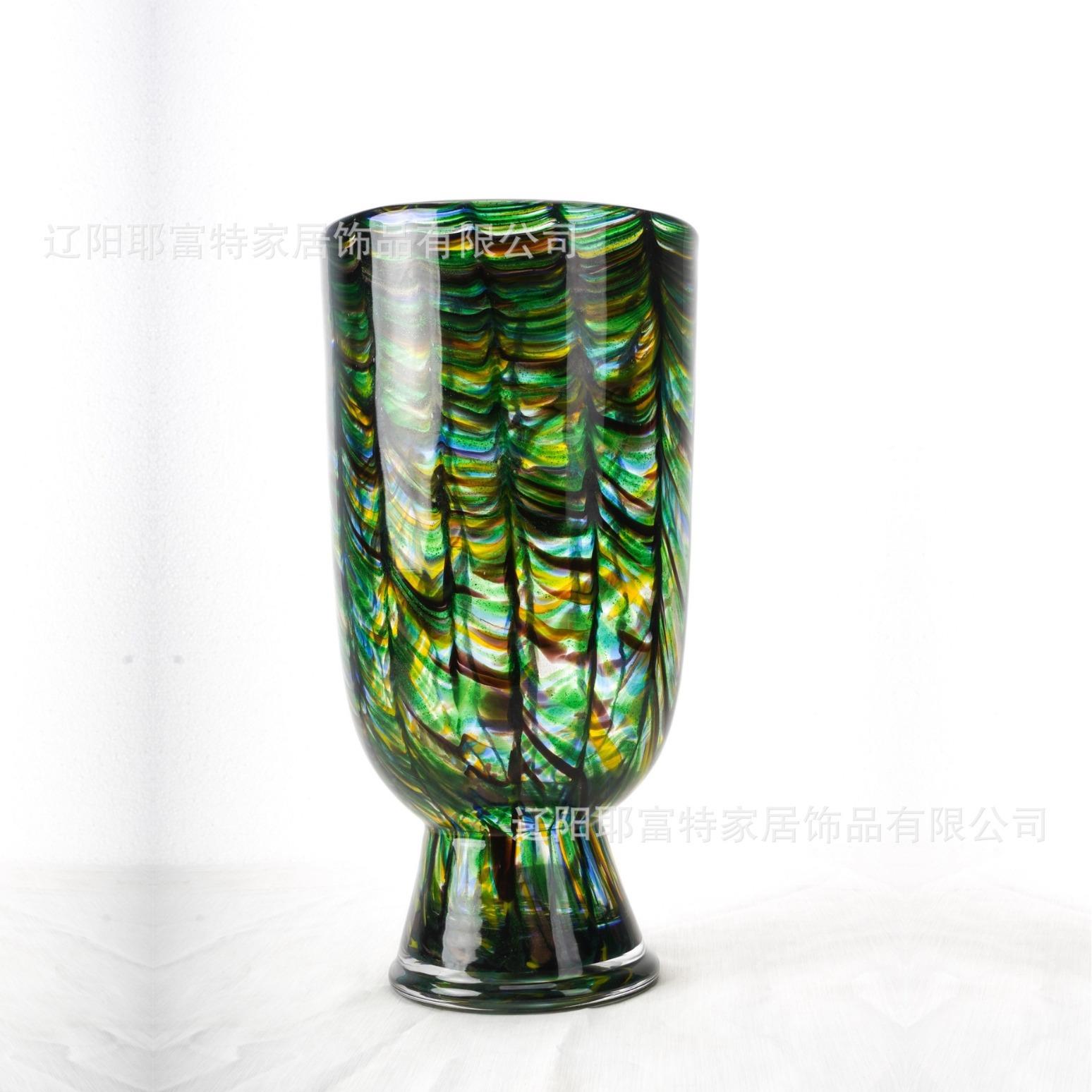 欧式轻奢彩色玻璃敞口大口径富贵竹花瓶插花艺术高级感高颜值盘碗