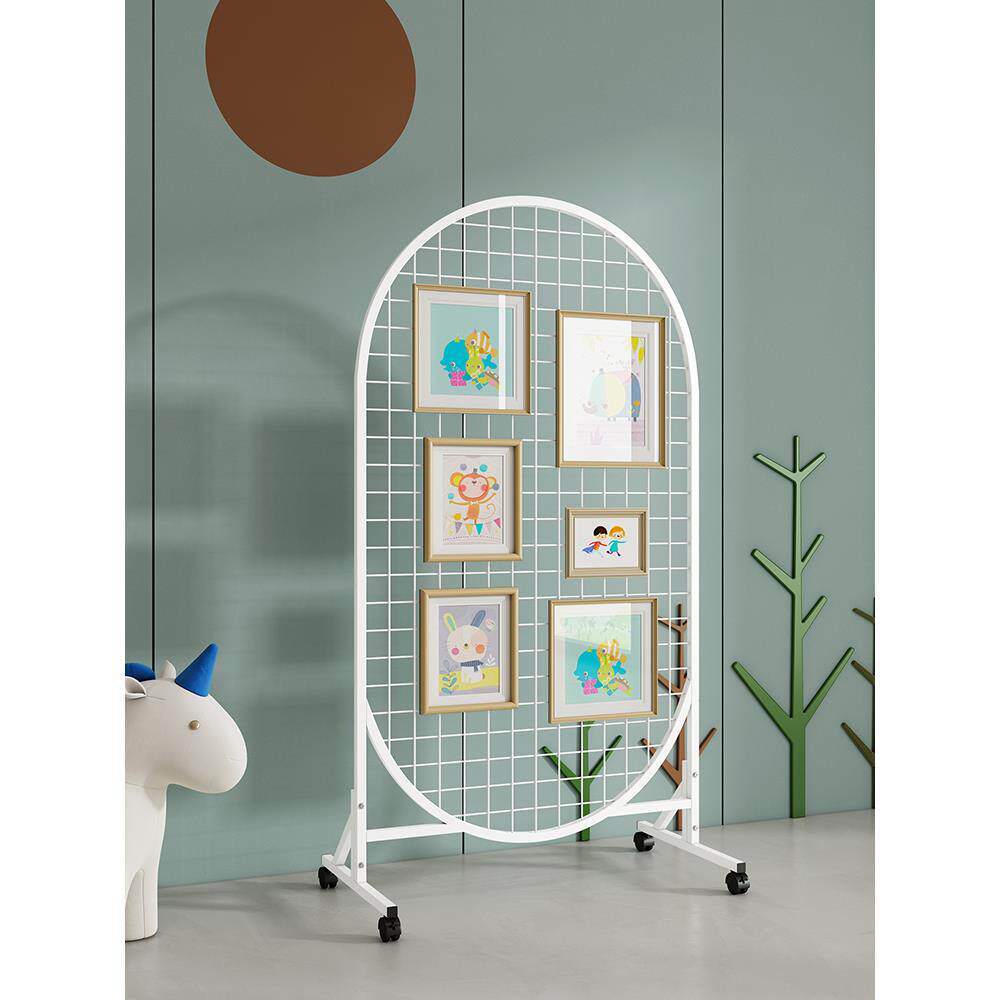 椭圆形垂直网格展示架婚礼背景墙折叠式展览幼儿园作品照片绘画展