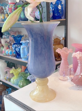 紫色拼奶油色大风灯带底座花瓶外贸出口花瓶津贴满减