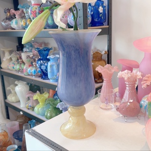 紫色拼奶油色大风灯带底座花瓶外贸出口花瓶津贴满减