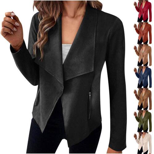 Women'S Fall Faux Suede Jackets Long Sleeve Open Front