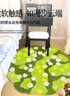 圆形植绒地吸水防滑客厅簇绒地毯边垫卧80767床苔藓地室垫