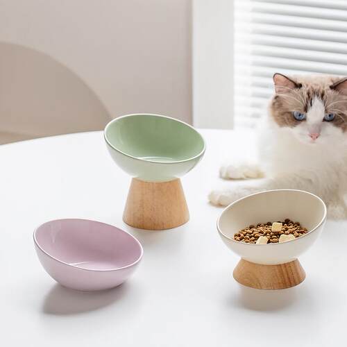 陶瓷斜口斜边碗宠物用品猫狗碗粮食碗食盆饮水碗防打翻高矮脚护颈
