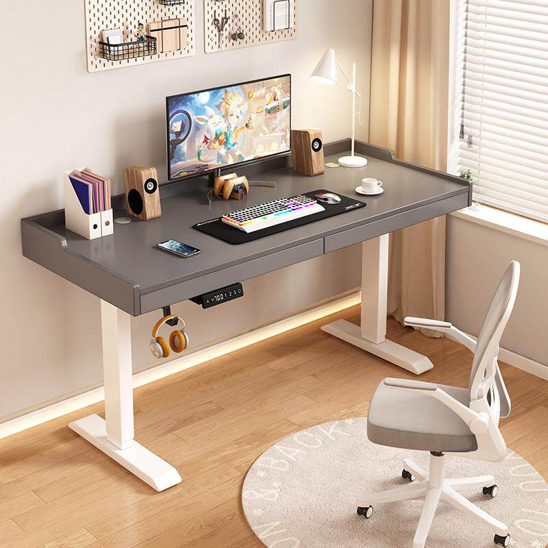 电动升降桌卧室家用办公桌带抽屉书桌工作台实木电脑桌台式电竞桌