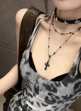 黑色十字架choker女长款叠戴y2k项链女高级感锁骨链辣妹甜酷颈链