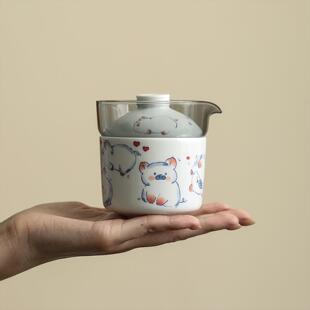 一壶两杯快客兰花旅行茶具萌猪猪办公室一人饮懒人泡茶神器专用