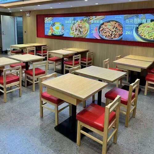 米村拌饭餐桌椅餐饮店带抽屉商用卡座沙发实木快餐椅子桌子组合