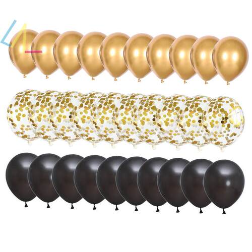 30Pcs Gold Black Balloons Birthday Party Decorations Ballons