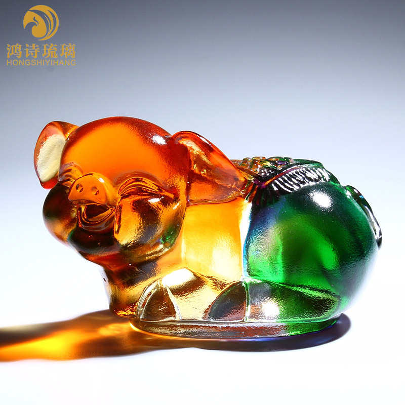 工艺品意中彩色创聚宝盆礼品送客猪年国风装饰实用精美户钱袋琉璃