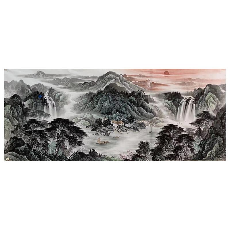 定制山水画 画手绘真迹旭日东升国画 画作品办公室客厅挂画 画新