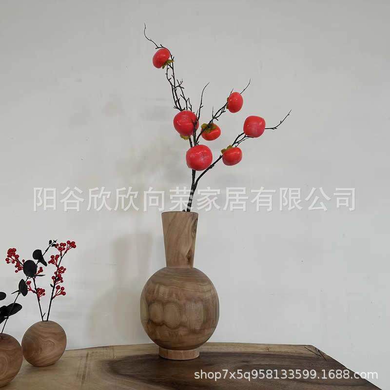 木质花瓶复古客厅实木干花摆件餐桌插花小花器装饰摆设