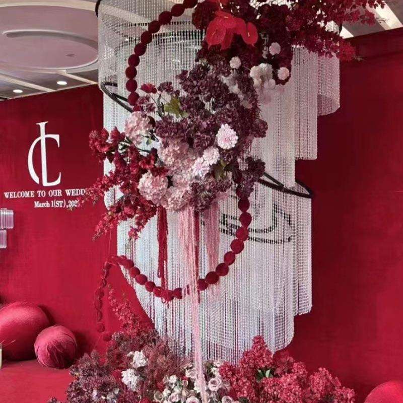 新款婚庆伊美异形架背景舞台婚礼堂亚克力水晶摆珠摆件装饰宴会厅