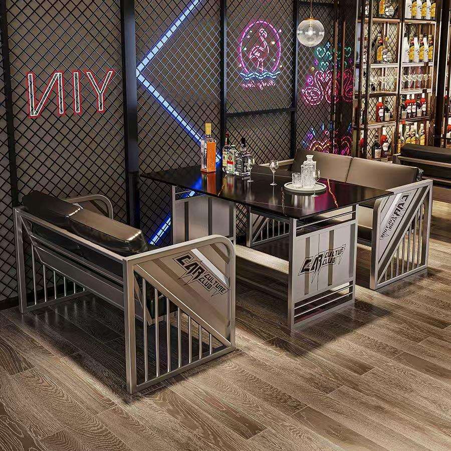 工业风铁艺商用烧烤店卡座酒吧清吧复古装修奶茶店餐厅餐桌椅组合
