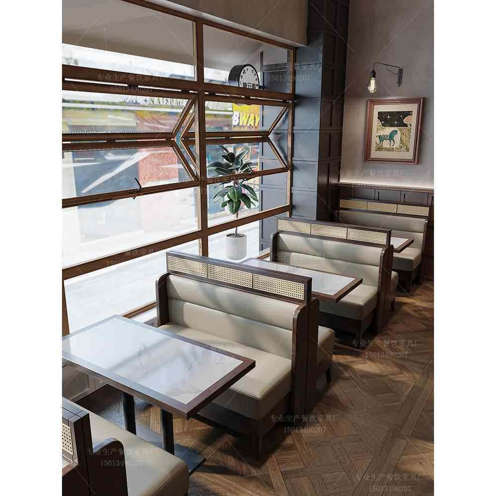 定制主题西餐厅靠墙卡座沙发东南亚餐厅餐饮饭店实木桌椅组合商用