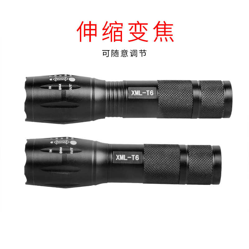 跨境LED手电筒强光充电电筒 T6灯珠调焦远射手电筒A100白紫光手电