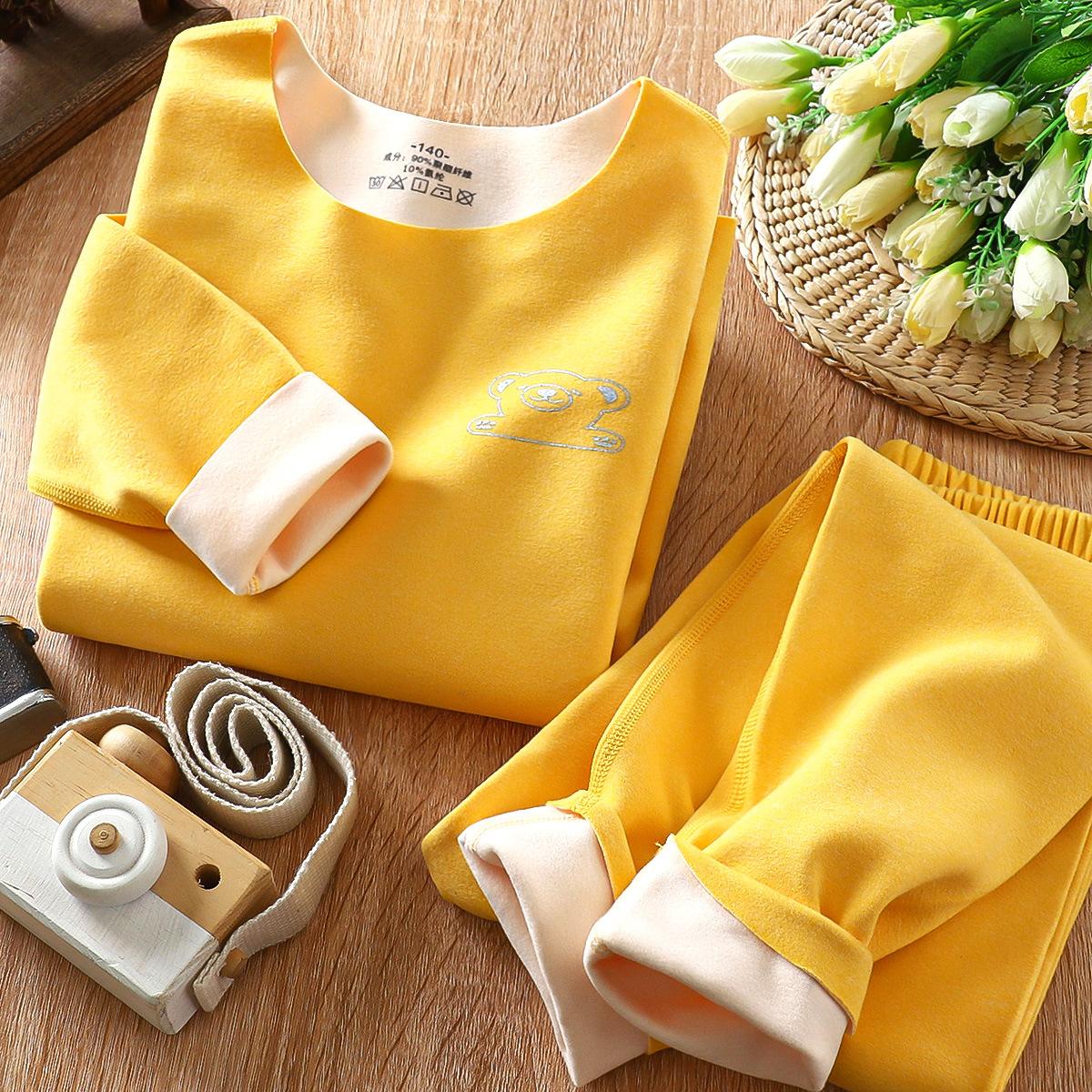 儿童本命年大红内衣保暖套装2025蛇年男童德绒秋衣秋裤加绒女大童