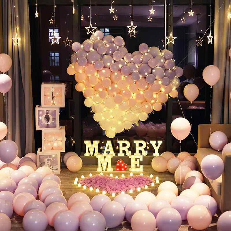 求具婚道浪漫惊喜场景创意布置套餐气球字母告灯表用白KUE室内装