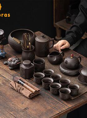 紫色粘土完整的茶具套装可访问豪华高端茶壶盖碗茶杯家庭客厅陶瓷