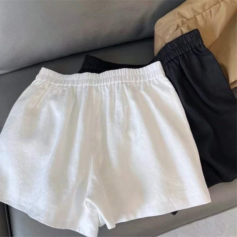 夏季薄款棉麻直筒亚麻休闲短裤白色宽松简约高腰松紧抽绳百搭显瘦
