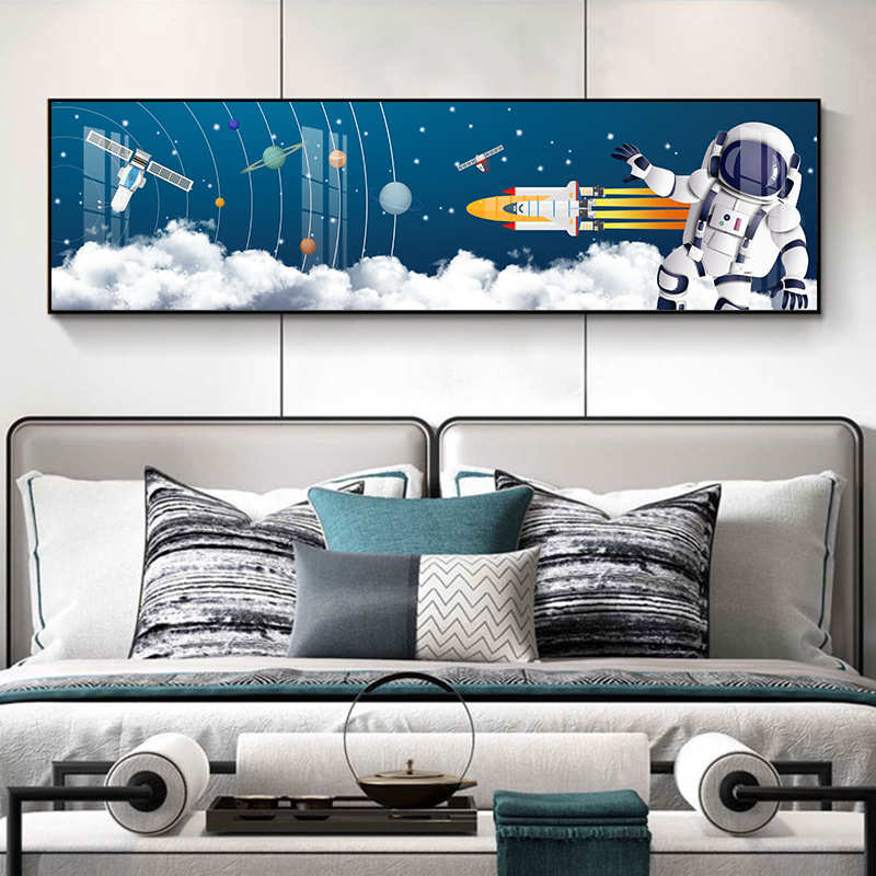 床头晶瓷画 儿童房宇宙动漫卡通宇航员挂画 卧室墙立体晶瓷装饰画图片