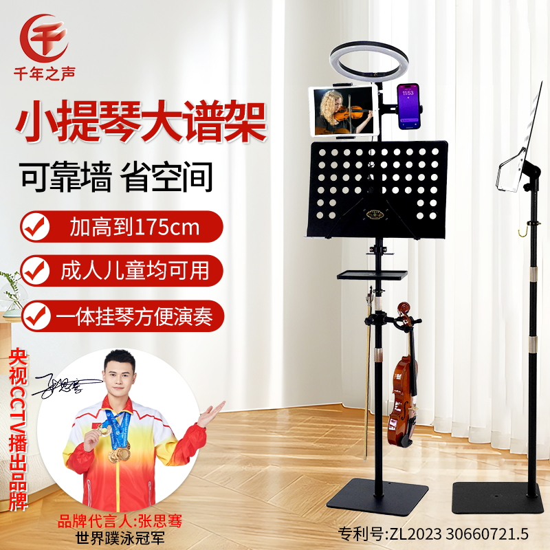 小提琴专用加高加重大谱架可靠墙省空间琴挂钩带灯乐曲架站坐两用