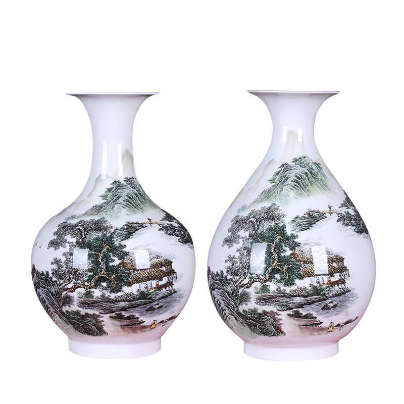 客厅花瓶陶瓷器摆件博古架釉家居中彩摆件装饰品景德镇薄胎插花