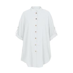 shirt cotton linen mid-length loose and Womens buttoned
