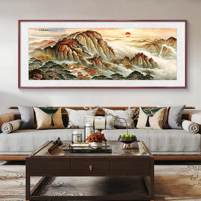 手绘泰山日出东方挂画沙发背景字客厅有山无水靠山图装饰画办公室