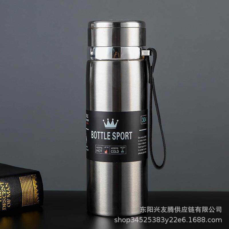 新款316双层不锈钢保温杯 户外运动水壶1000ML大容量吊带壶礼品