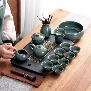 家用轻奢陶瓷办公室小泡茶壶哥窑茶杯茶盘2024新款 功夫茶具套装