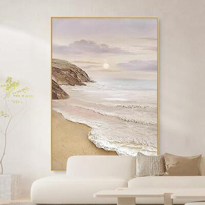 Notareart手绘油画《日出》奶油风挂画客厅沙发背景墙装饰画