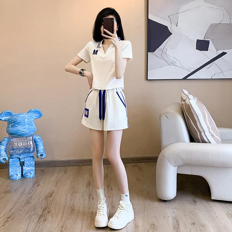欧洲站白色休闲运动套装女夏季大尺码2025年新款时尚洋派短袖两件