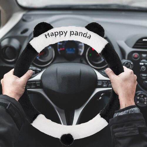 Fuzzy Steering Wheel Cover Unique Cartoon Panda Aesthetic