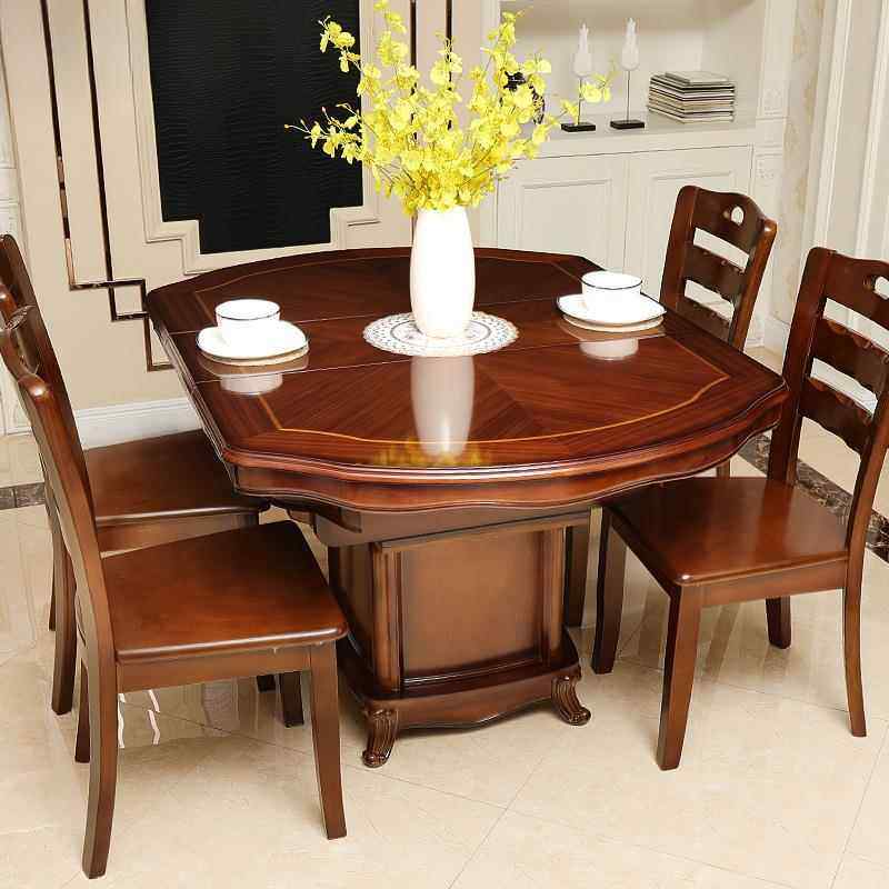 顺尔伸桌缩餐桌圆形大小可变达小户型折叠家用实椅木中705式长圆