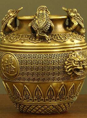 直销新款纯铜四方纳财罐聚宝盆摆件存钱罐客厅办公室公司摆件装饰