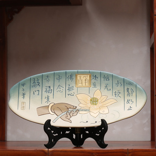 中式复古风入户进门佛系禅意静陶瓷盘子摆件茶室玄关博古架装饰品