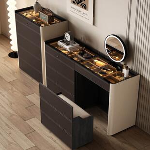 现代轻奢化妆台斗柜一体家用卧室首饰柜五斗柜马鞍皮衣帽间收纳柜