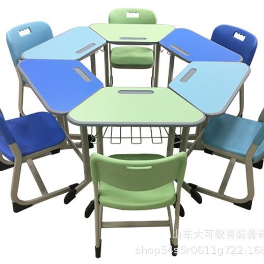 学校智慧录播创客心理教室多用组合式梯形彩色拼接六角课桌椅