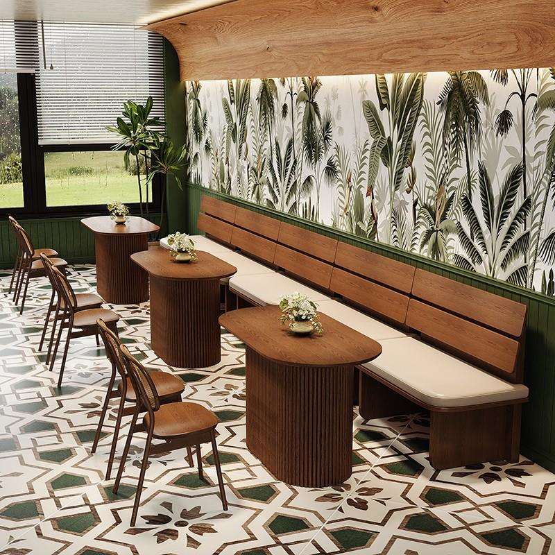 靠墙实木卡座餐饮接待桌椅组合奶茶店咖啡厅长条商用双人沙发座椅