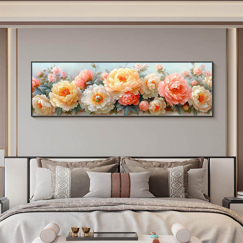 新中式花开富贵卧室床头挂画客厅沙发背景墙装饰画大气牡丹花壁画