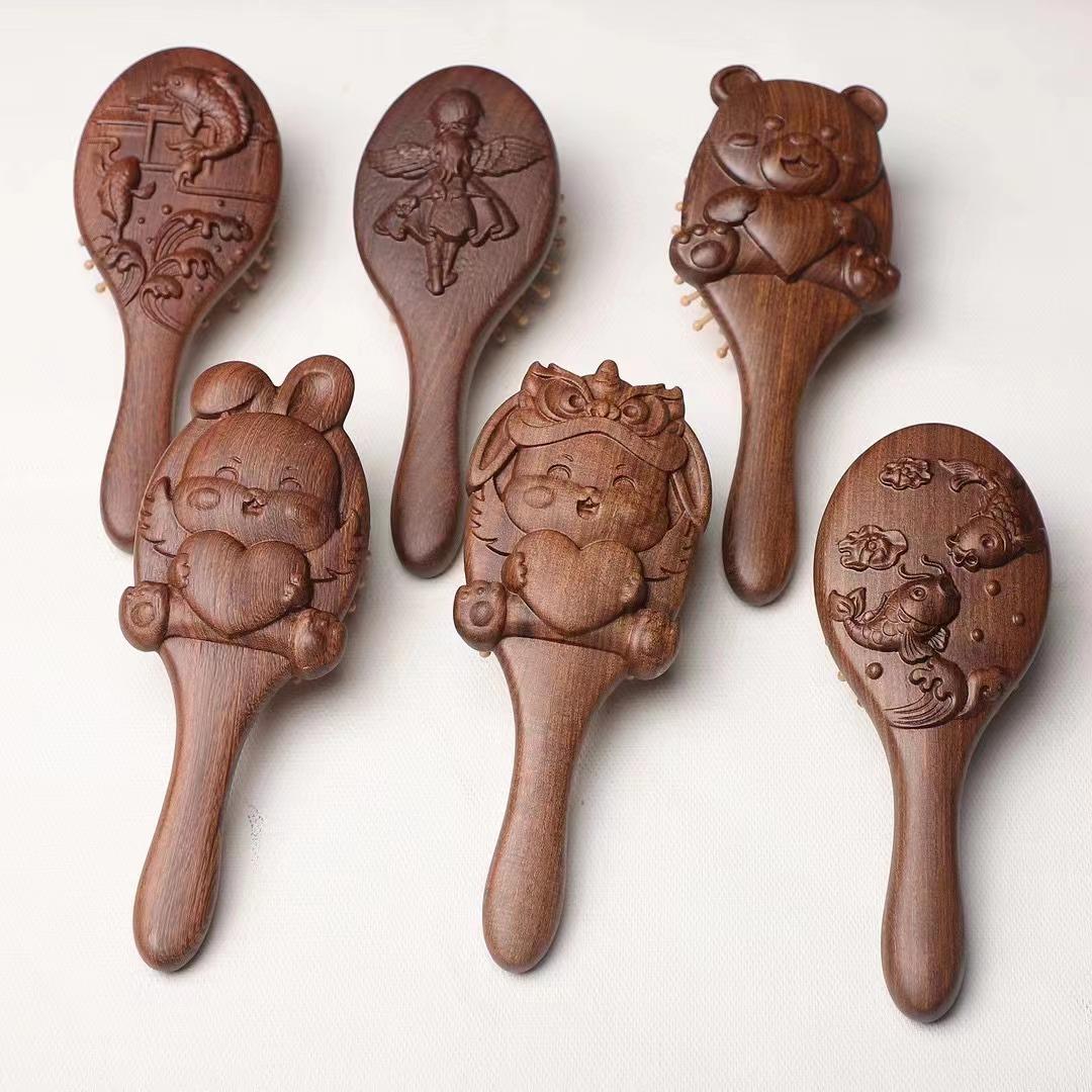 黑金檀木梳子梳子蓬松空气木雕