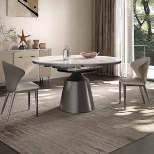 岩板餐桌可伸缩小户型方圆两用折叠2025新款 轻奢现代简约家用圆桌