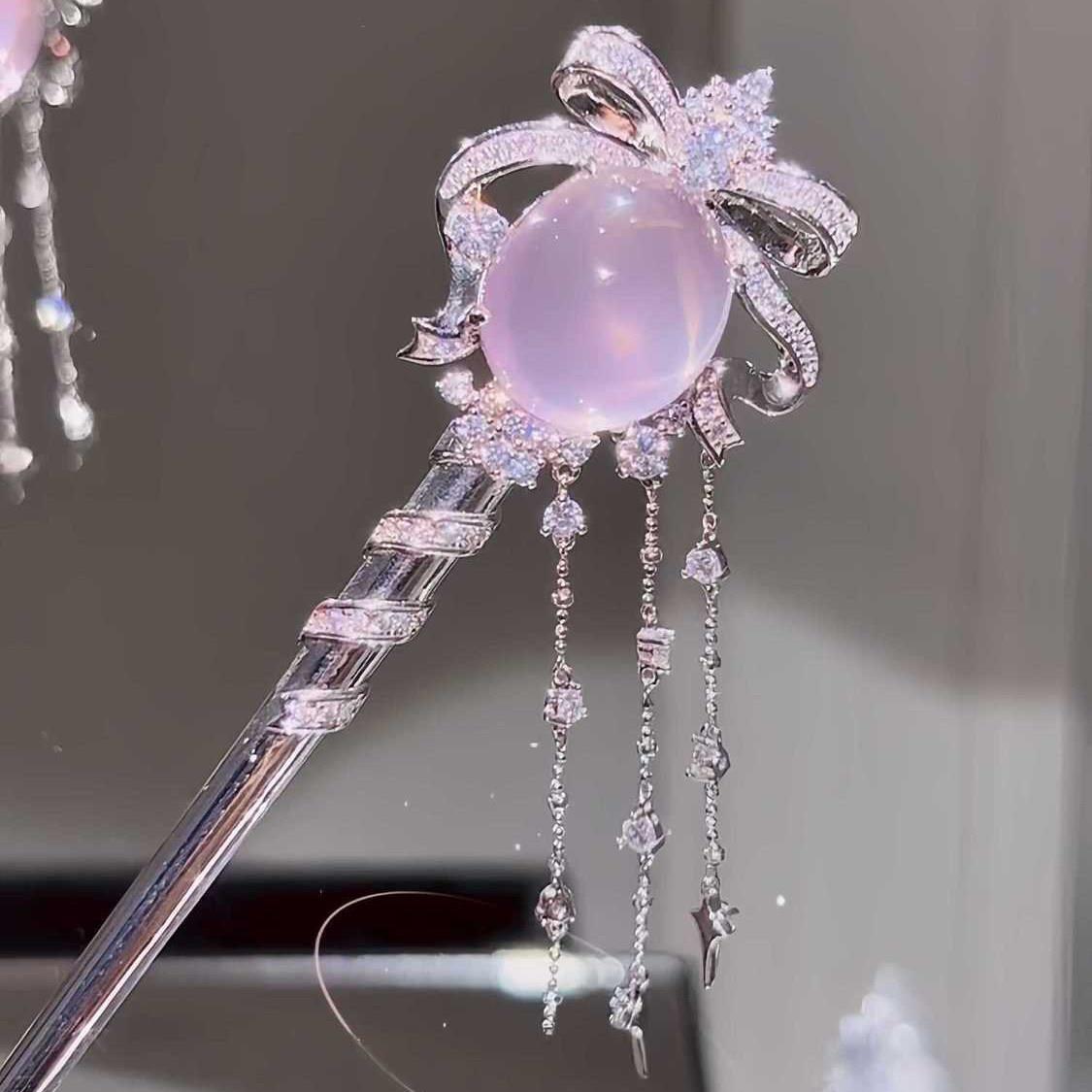 「粉雾星芒」粉色晶蛋面魔法仙女棒发簪超仙轻奢小众设计高端发饰