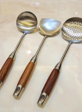 官方旗舰店正品锅铲铁锅专用香港陈枝c记汤勺木柄家用304不锈钢不