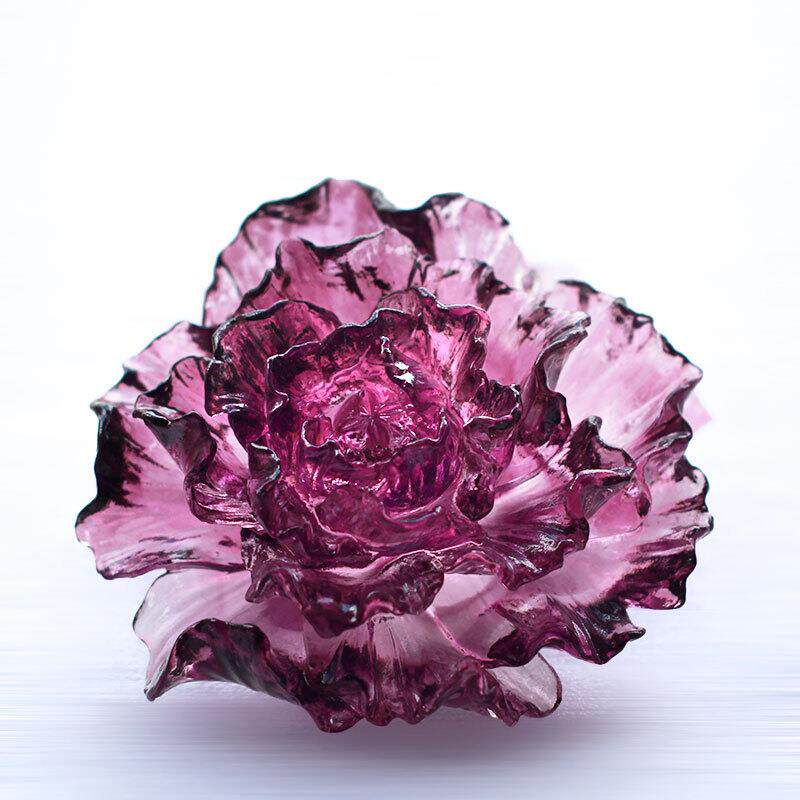 古法琉璃牡丹花工艺品摆件居家客厅书房办公桌面装饰摆放手把件