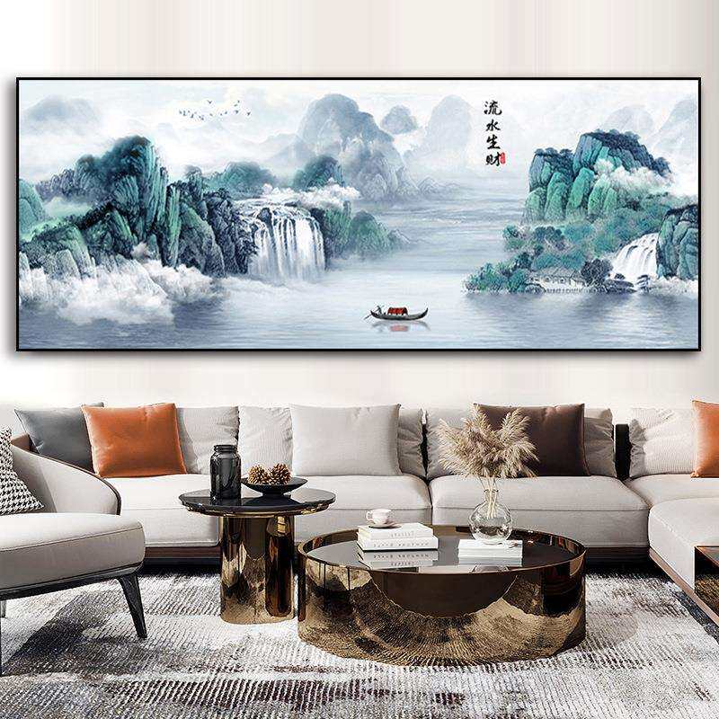 流水生财2023年新款十字绣线绣客厅山水风景大画手工自己刺绣大气