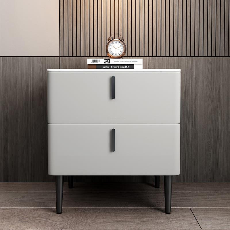 现代简约实木岩板床头柜迷你艺术卧室皮质储物柜床边柜整装小户型