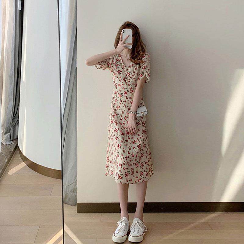 欧洲站夏季女装2026年新款茶歇可甜可盐裙子法式长裙碎花洋装女