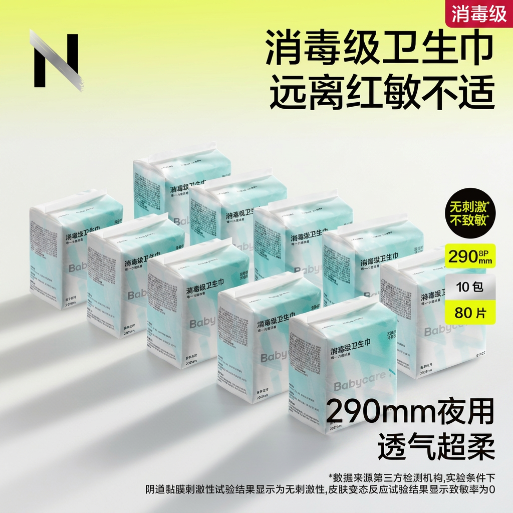 babycare卫生巾小N消毒级290mm夜用透气超柔姨妈巾官方