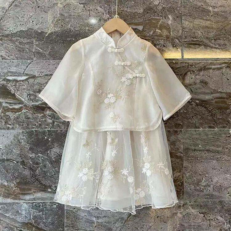 时尚中国风女童套装夏装女旗袍裙子儿童六一表演服汉服两件套